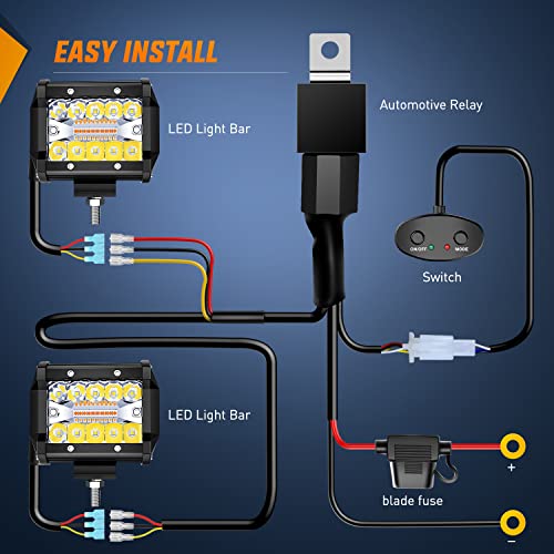 Nilight 2PCS 4Inch 60W LED Pods Spot Flood Amber White Light Bar Strobe 6 Modes Memory Function Off-Road Truck Car ATV SUV Cabin Boat with 16AWG Wiring Harness Kit-2 Lead, 2 Years Warranty