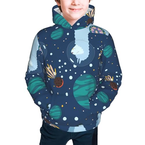 Alpaca Astronaut in Space Kid Hoodies Boys Sweatshirts Girls Pullover with Pocket3