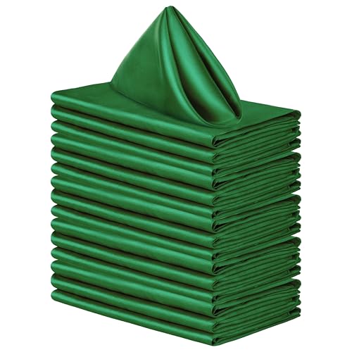 ANECO 16 Pack Square Satin Napkin Bright Silk Table Napkin Soft Smooth Fabric Table Napkin for Wedding Banquet Party Decoration, Forest Green, 20 x 20 Inch