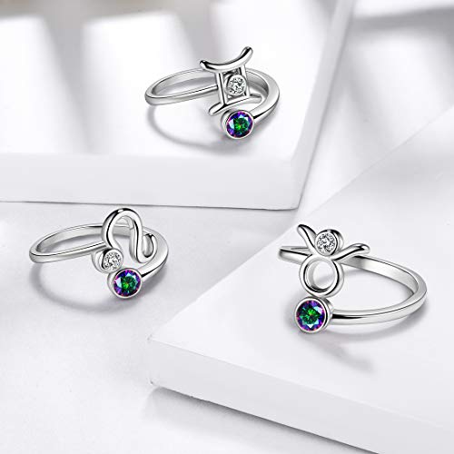 Anillos del zodiaco ajustables de plata de ley, el regalo de horóscopo para mujeres 4