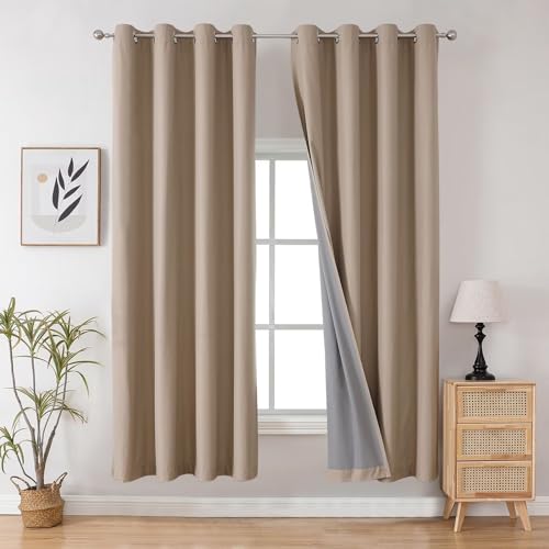 Image of Joydeco Taupe Curtains 84 Inch Length 2 Panels Set for Livingroom, Blackout Curtains 84 Inches Long for Bedroom Windows, Thermal Insulated Room Darkening 84 Inch Long with Grommets