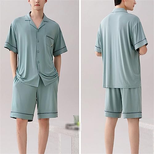 Men's Thin Short-sleeved Ice Silk Cool Feeling Casual Cardigan Loungewear Suit4