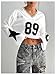 GORGLITTER Women's Number Graphic Jersey Crop Top Shirts Y2K 90s Bell Long Sleeve V Neck Graphic Tee White Large