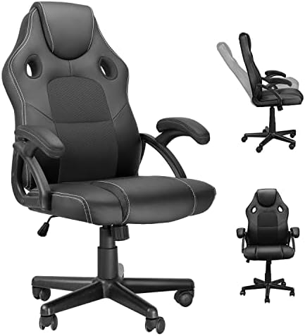 MUZII Gaming Computer Chair, Gaming Chair, Video Game Chairs with PU Leather and Adjustable Height, Racing Office Desk Chair with Wheels for Teens and Kids, Black