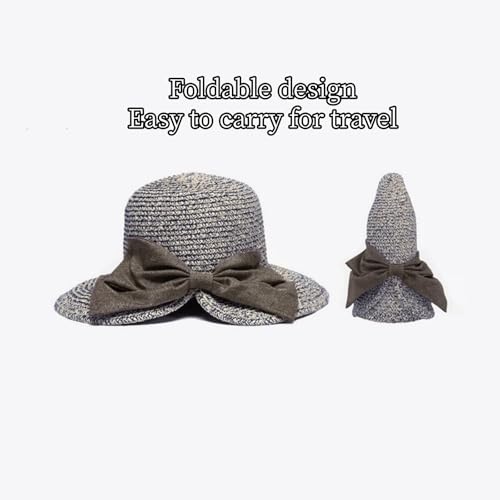 Sombrero de paja ancho para mujer con moño azul miniatura 7