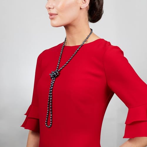 Women's Long Beaded Pearl Necklace - Natural Freshwater 8-9mm Baroque Pearls in White, Black, Pink, and Multicolor - 48 Inches4