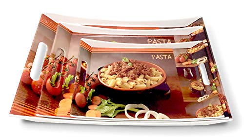 Image of UPC Crystal Melamine Serving Tray, Set of 3 (Small, Medium and Large Size) Ocean Series | Multicoloured, White