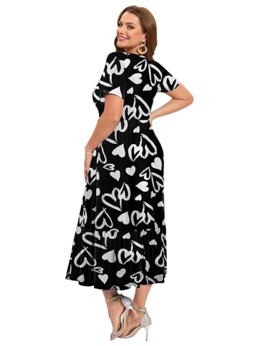 Image of LARACE Plus Size Dresses for Women Summer Casual Short Sleeve Long Dress Flowy Maxi Beach Dresses with Pockets L-6XL(A-Love53 3X)