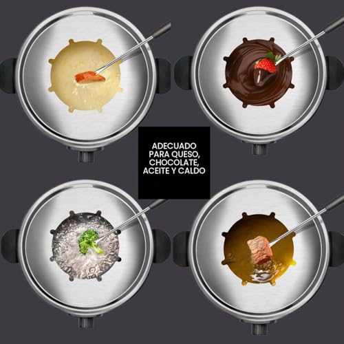 Miniatura 5 de Taurus Fondue En Casa Para 8 Personas, 1000 W Potencia, Acero Inoxidable, Capacidad 2l, Olla Libre De Pfoa, Asa De Transporte, Color En Acero Inoxidable Negro, Plata- Chocolate, Queso, Caldo, Y Más