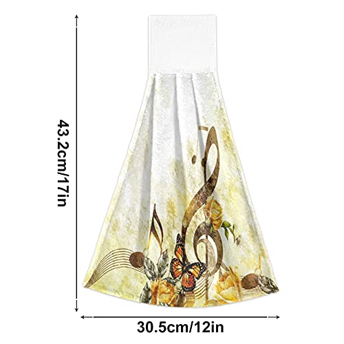 Slhkpns Vintage Piano Music Notes Kitchen Hand Towels With Hanging Loop Brown,Retro Spring Butterfly Flowers Absorbent Tie Towel 2 Pcs Kitchen Linen Sets For Bathroom Restroom Home Decor #TOP2