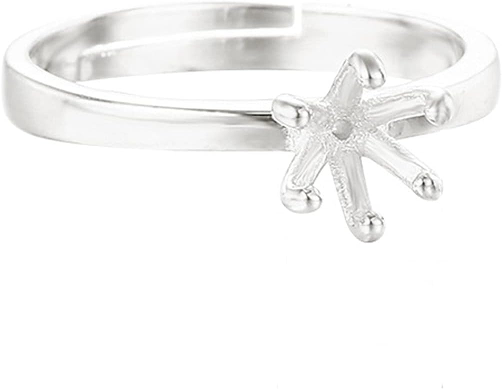 925 Sterling Silver Adjustable Ring Blanks for 3.5/4.5/5.5/6.5/7.5mm Round Stones 6 Claws Claw Ring Base Cabochon Setting for Women