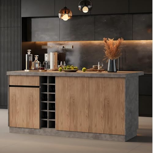 homary 72" Kitchen Island with Storage, Japandi Gray Kitchen Island