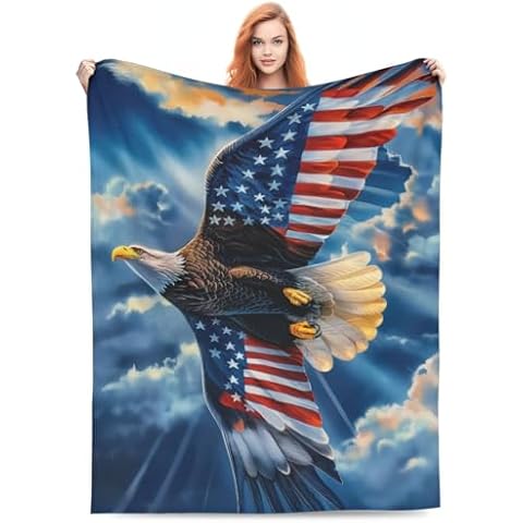 Eagle Blanket for Adults Men, Flannel Eagle Blankets Gifts, American Flag Eagle Throw Blanket for Sofa Couch Bed Living Room Soft Warm Cozy Eagle Decor 60" x 50" Cover
