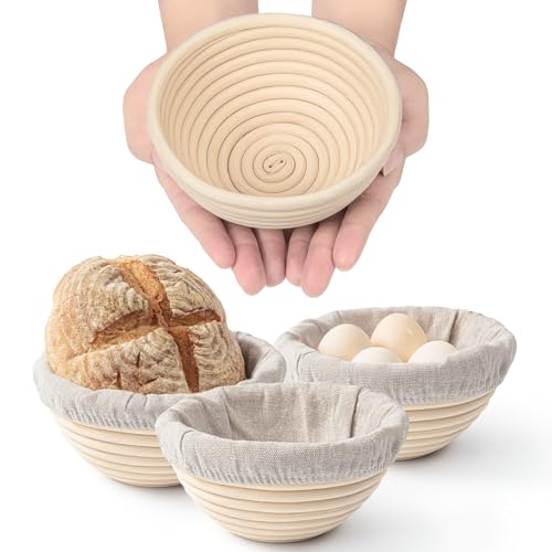 Set of 4 Mini Banneton Baskets (5 Inch) – Round Proofing Baskets for Baking, Ideal for Small Sourdough Loaves and Bread Bowls