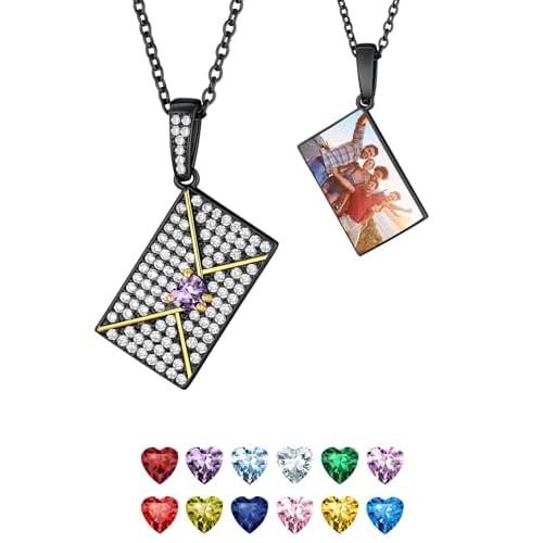 FindChic Customized Locket Necklaces for Women Girl with Custom Birthstone Hollow Heart Rose Flower/Sunflower/Envelope with Zirconia Stone Gold/Silver