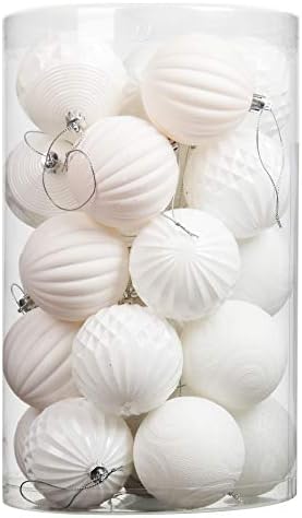 Jusdreen 31pcs Christmas Balls Ornaments for Xmas Tree Shatterproof Christmas Tree Hanging Balls Decoration for Holiday Party Baubles Set with Hang Rope 1.97"/2.75" White