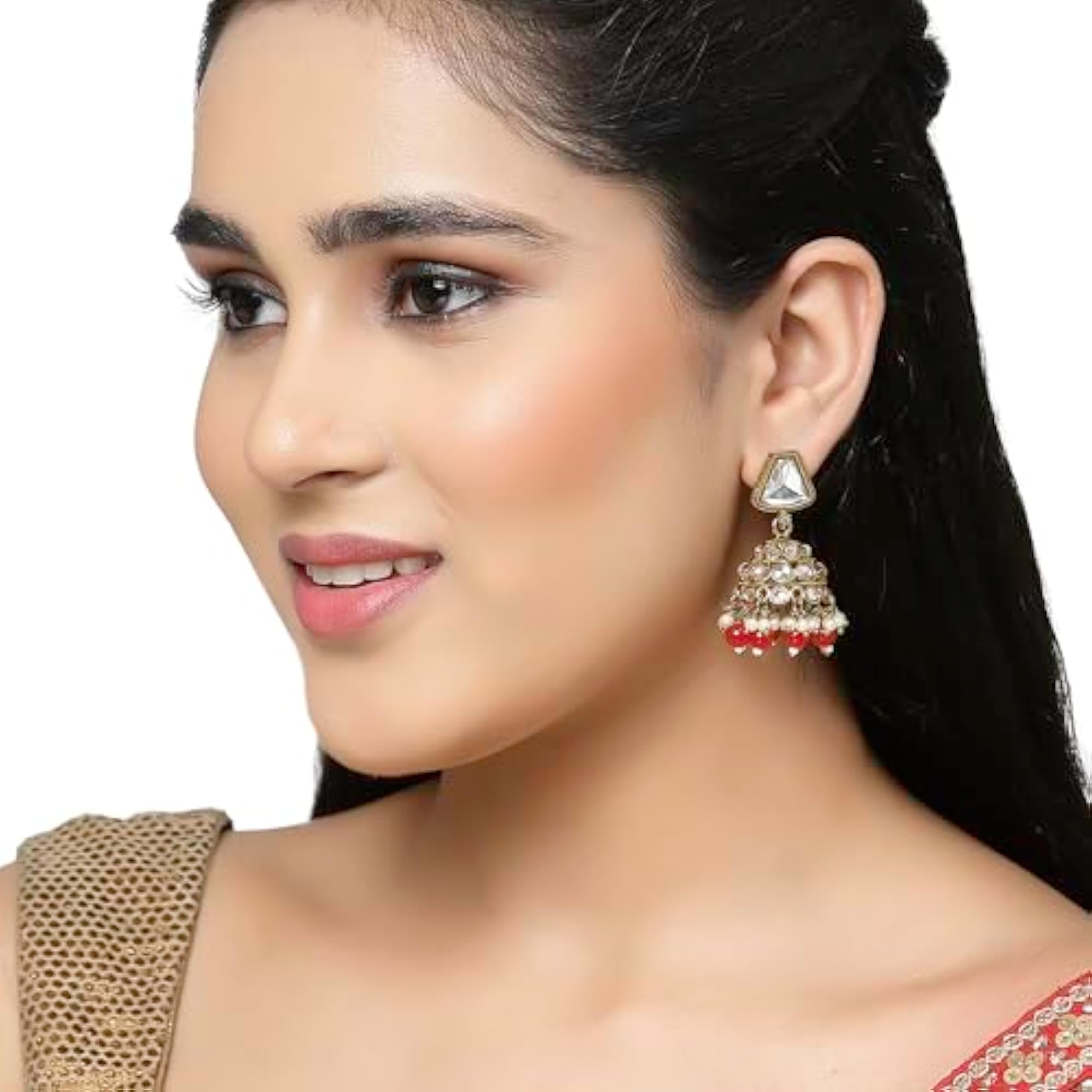 Gold-Plated Dome Shaped Mirror Jhumka Earrings
