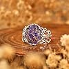 BONLAVIE Lila Türkis Ring Silber 925 Damen, Hohl Muster Zinkeneinstellung Verstellbare Ringe, Offener Vintage Ring 925 Silber, Ovaler Türkisfarbener Silberring für Frauen #4