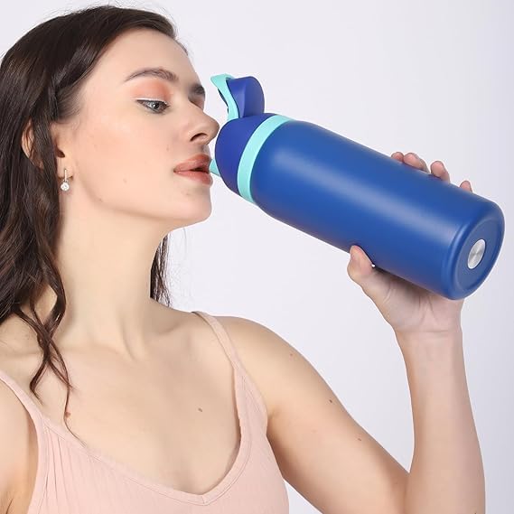 Image of Stainless Steel Water Bottle 32 oz with Flip Lid and Carry Loop (Dark Blue, 960 ml)