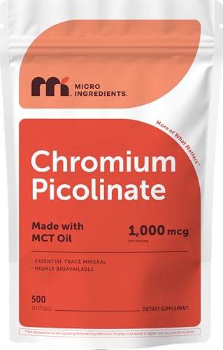 Chromium Picolinate with MCT Oil, 500 Softgels | 1,000 mcg Elemental Chromium Per Serving | Chelated Essential Trace Mineral Form | Non-GMO, cGMP Manufactured