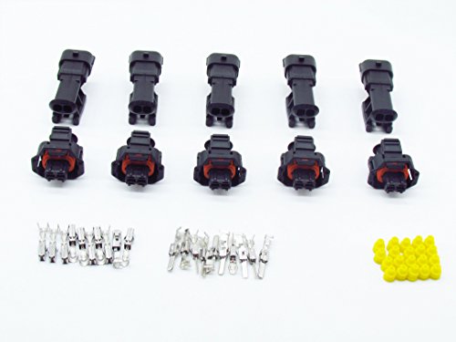 CNKF 5 Sets Bosch 2 Pines Negro Macho Hembra diésel Combustible común inyector de Carril y Connector 1928404226 1928403874 Cover