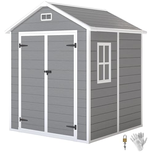 Outsunny Abri de Jardin en résine 2,7 m² avec Plancher Structure en Aluminium 182 x 151 x 219 cm, cabane de Jardin cabanon Rangement Outils Portes avec...