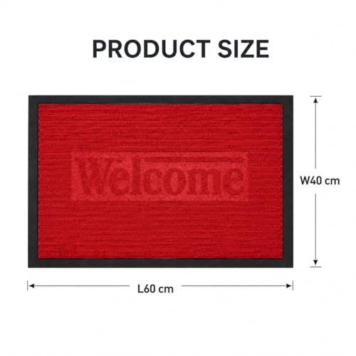 Image of DecorTwist PVC Door Mat 60x40 cm | Heavy Duty Indoor Outdoor Entrance Mat | Anti-Slip Rubber Back | Waterproof Dust & Dirt (Style 4 [ Red], Polyester & PVC Door Mat 60 * 40 cm, Pack of 1)