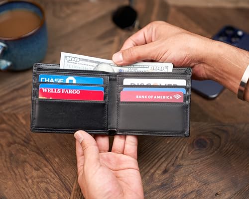 Awesometik Slim Minimalist 6 Slots Bifold Leather Wallet For Mens | RFID Blocking | 2 Currency Slots | 2 Hidden Slots | Classic Wallet for Men | Gift For Him (Black)4