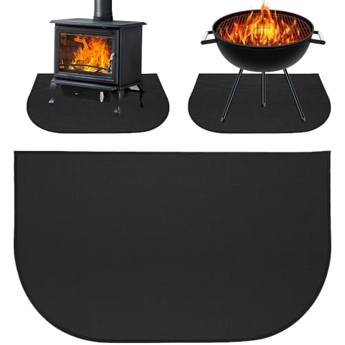 Jonuin Tappetino Ignifugo per Camino, 50 × 80cm Tappetino per Camino, Tappeto Anti-Fuoco per Stufa e Barbecue, Protezione Pavimenti dalle Scintille (Nero)