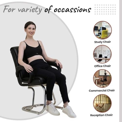 Image of Special Director Principal Office Visitor Study Chair with arm Rest and Cushioned seat Back, Chair Without Wheels, Holds Upto 125 kg (1, Black, Double Pipe Chrome Frame)