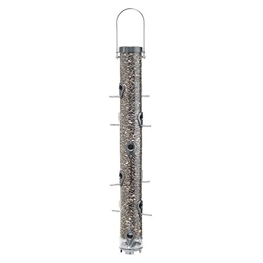 Droll Yankees Classic Sunflower or Mixed Seed Bird Feeder, 12 Feeding Stations, 30-Inch, Silver