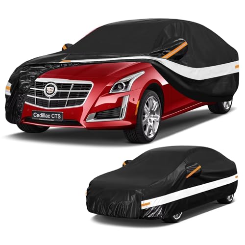 Image of 10 Layers Car Cover Custom Fit for Cadillac CTS CTS-V (2014-2019), Waterproof All Weather for Automobiles, Outdoor Full Cover Sun Dust Rain Protection with Cotton. Black