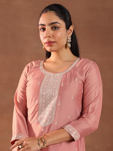 Image of Libas Embroidered Silk blend Straight Kurta Set for Women | ethnic wear | bridal suit | wedding dress | occasion wear