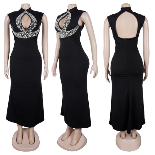 Image of PORRCEY Women's Sexy Rhinestone Lace Sheer Mesh Formal Evening Dress