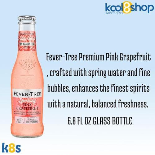 Fever Tree Premium Mixer 6.8 fl oz Glass Bottles 12 Pack + 20 Plastic Stirrer Sticks by KOOL8SHOP Infinite Deals (12 Pack, Pink Grapefruit)