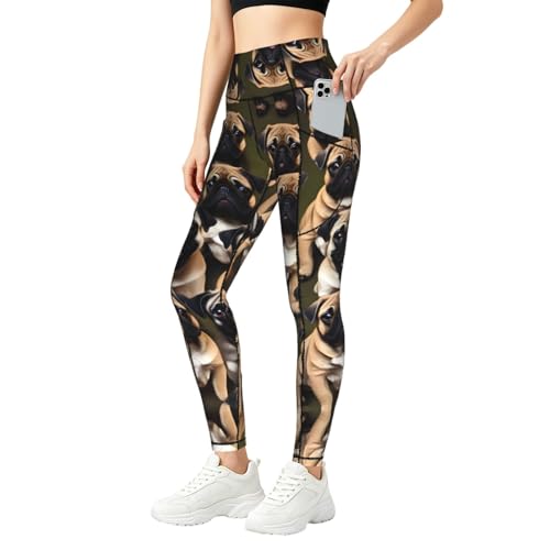 Conjuntos de leggings de pug para mujer con bolsillos prácticos para entrenamiento diario