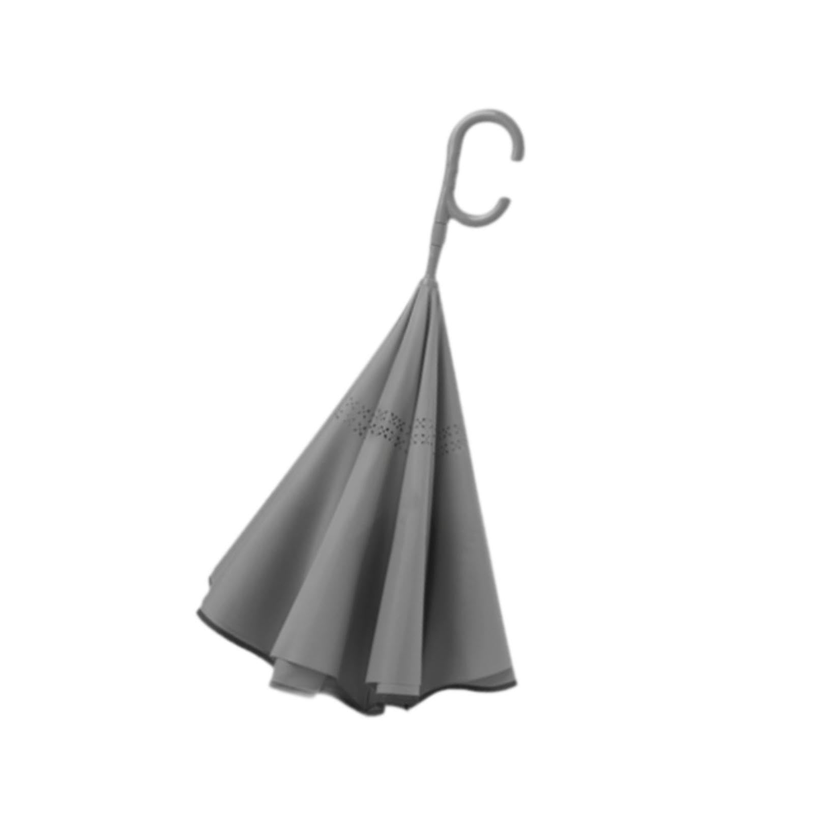 Paraguas invertido invertido Mango en Forma de C Paraguas Grande a Prueba de Viento Hombres Mujeres Desplazamientos Actividades al Aire Libre Viajes Grande Doble Capa, Gris