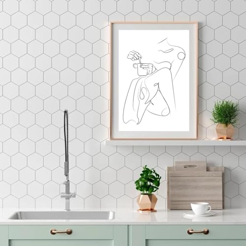 Affiche café minimaliste abstrait noir blanc toile cuisine