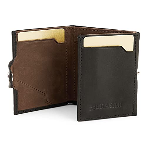 SERASAR | Men's Leather Wallet [Genius] with RFID Protection | Black/Brown | Real Leather | Compartment for Notes and Coins | Including Gift Box | Great Gift Idea | Men's Wallet | Leather Notecase4