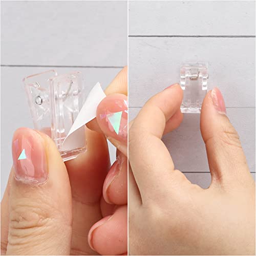 100 Pcs Self-Adhesive Clips Wall Clips Hanger Plastic Photo Poster Clips Double-Sided Adhesive Spring Clips For Home Office (Clear) #TOP3