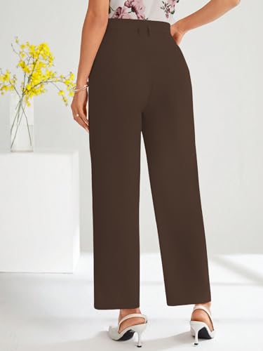 Image of Shasmi Women's High Waist Pleated Straight Leg Trousers - Elegant Solid Color Work Pants with Pockets, Casual Office Wear Polyester Blend Wide Leg Suit Pants (Trouser 235)