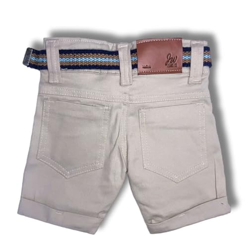 Bermuda Infantil Bebê Jeans Sarja Brim Com Cinto (MARFIM, 1 Ano)