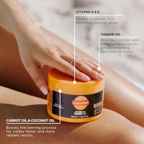 Carroten Intensive Tanning Gel | Browning Tan Accelerator | Non-Greasy, Water-Resistant with Carrot and Coconut Oil | Vitamin A & E For Moisture & Hydration | Made in Greece | 5 Fl Oz - 3