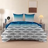 PNHCL - Funda nórdica de 240 x 260 cm, diseño de diamantes, color azul y blanco, con 2 fundas de almohada de 65 x 65 cm, juego de cama de 240 x 260 cm, estilo minimalista para adultos, microfibra