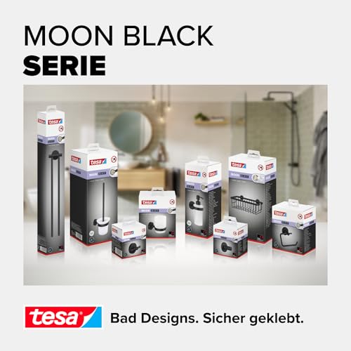 tesa MOON BLACK Handtuchhaken, matt schwarz, für Bad & WC - für Bäder im Industrial Style und moderne Badezimmer - bohrfrei, inkl. Klebelösung - 37 mm x 37 mm x 36 mm