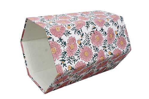 Image of 3.3 Gallon Cotton Hand Block Printed Paper Waste Basket |Small Decorative Trash Can for Housewarming Gifts in Living Room, Bedroom, Bathroom | Eco-Friendly, Plastic-Free (1, Green Pink Sun FLOWAR)