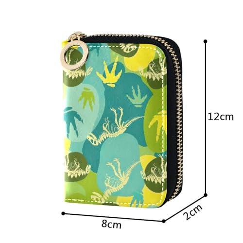 Animal Wallet Womens Zip Around Cute Card Holder RFID Blocking Dinosaur Skeletons Green Coin Purse Wallet with Zipper3
