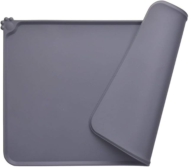 MOACC Dog Food Mat, Silicone Dog Cat Bowl Mat, Non Slip Pet Feeding Mat Waterproof Dog Placemat for Small Animals, Grey, 47 x 30 cm