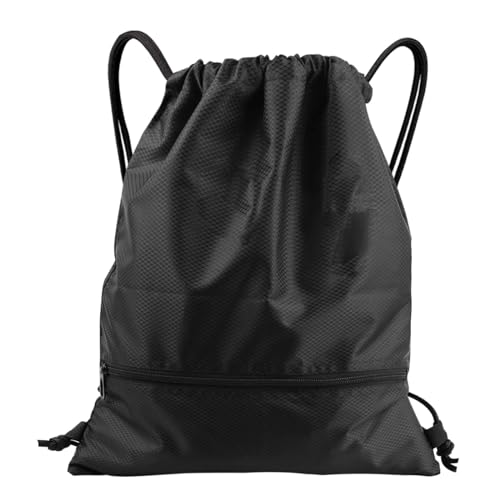 JALEVID Turnbeutel mit Reißverschluß Kordelzug, Drawstring Rucksack Sporttaschen Schwarz Sportbeutel für Herren Damen für Sport Reisen Schule Urlaub Reisen Wandern
