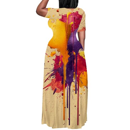 Image of PinkPatty Plus Size Dress for Women Casual Crew Neck Short Sleeve Maxi Dress Oversized Summer Beach Dresses with Pockets